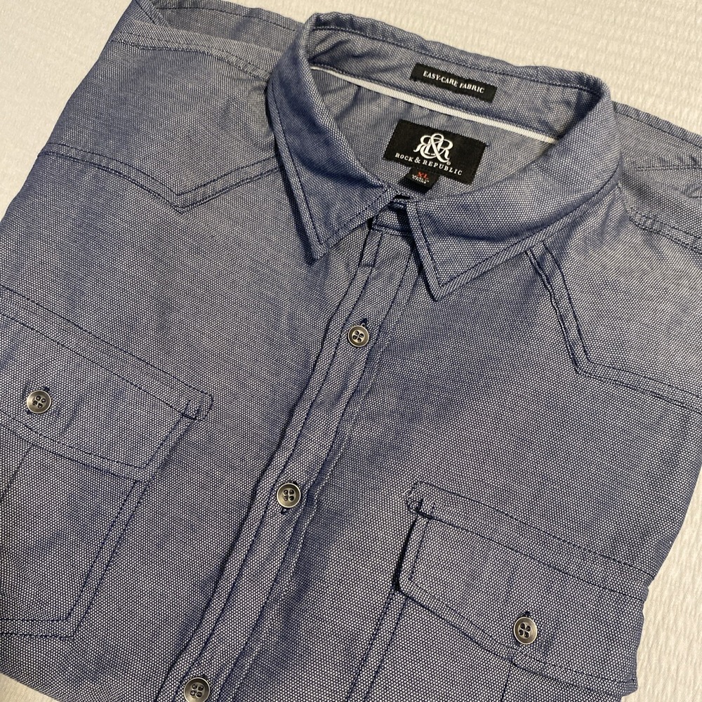 Rock & Republic Shirt Men's XL Navy Long Sleeve Button Down